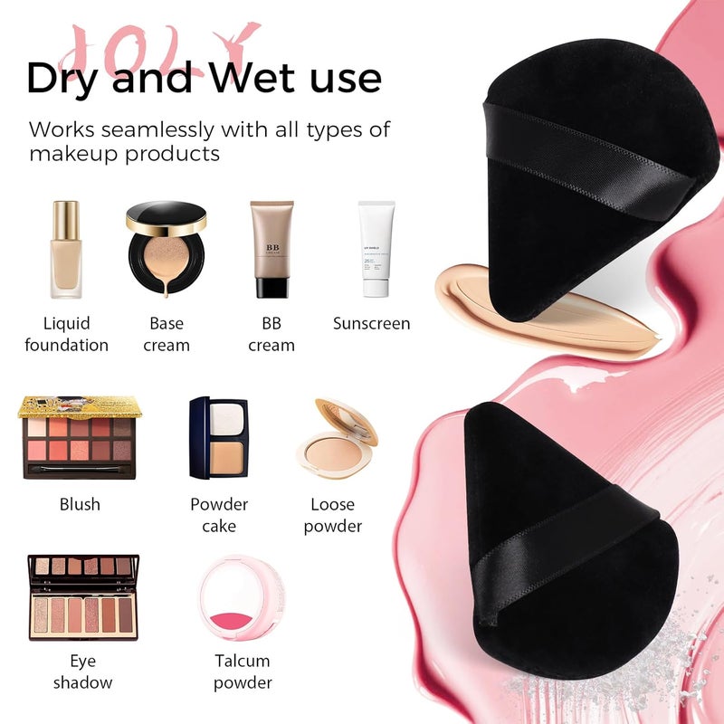 JOLY Triangle Powder Puff Face Makeup Sponge Beauty Blender Stocking Stuffers Puffs for Women apply Loose Powder and Foundation (12Pcs Black) - Image 3